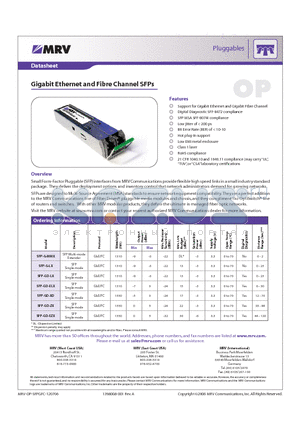SFP-GD-XD datasheet - Gigabit Ethernet and Fibre Channel SFPs