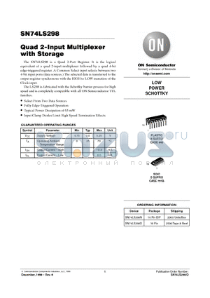 SN74LS298N datasheet - LOW POWER SCHOTTKY