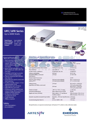 UFE1300-96S24PJ datasheet - 3 hot pluggable rectifiers per 1U chassis, up to 4 kW redundant or 6 kW available power