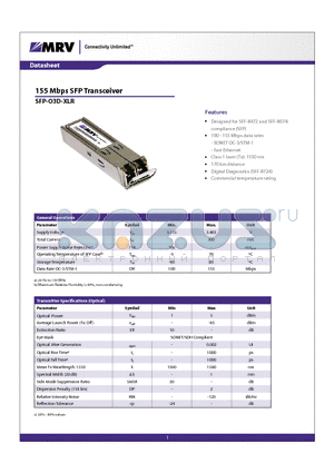 SFP-O3D-XLR datasheet - 155 Mbps SFP Transceiver