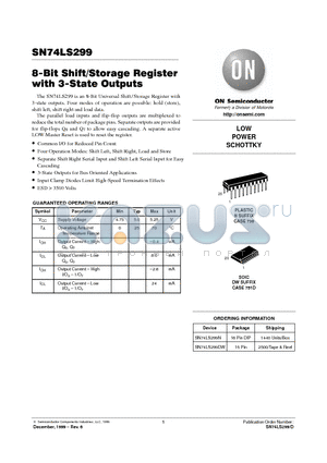 SN74LS299 datasheet - LOW POWER SCHOTTKY