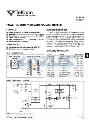 TC4626MJA datasheet - POWER CMOS DRIVERS WITH VOLTAGE TRIPLER