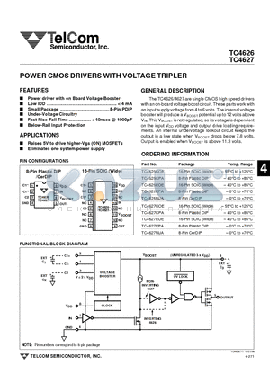 TC4626 datasheet - POWER CMOS DRIVERS WITH VOLTAGE TRIPLER