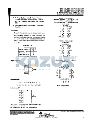 SN74LS30 datasheet - 8-INPUT POSITIVE-NAND GATES