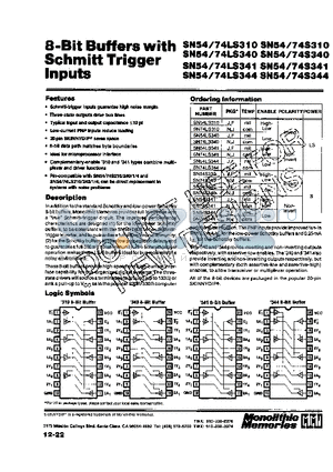 SN74LS310 datasheet - 8-BIT BUFFERS WITH SCHMITT TRIGGER INPUTS