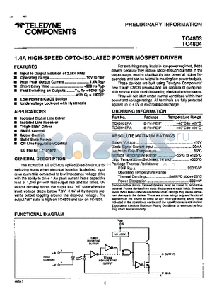 TC4804 datasheet - 1.4A HIGH - SPEED OPTO-ISOLATED POWER MOSFET DRIVER