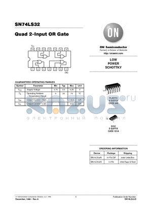 SN74LS32N datasheet - LOW POWER SCHOTTKY