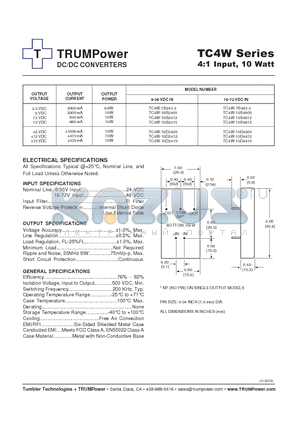 TC4W-10D2405 datasheet - DC/DC CONVERTERS 4:1 Input, 10 Watt