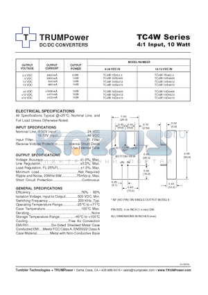 TC4W-10D4812 datasheet - DC/DC CONVERTERS 4:1 Input, 10 Watt