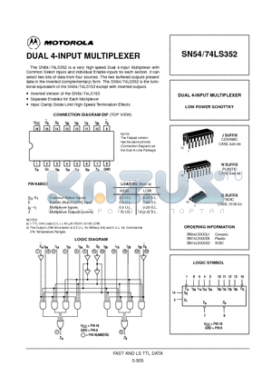 SN74LS352D datasheet - DUAL 4-INPUT MULTIPLEXER