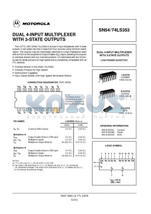SN74LS353N datasheet - DUAL 4-INPUT MULTIPLEXER WITH 3-STATE OUTPUTS