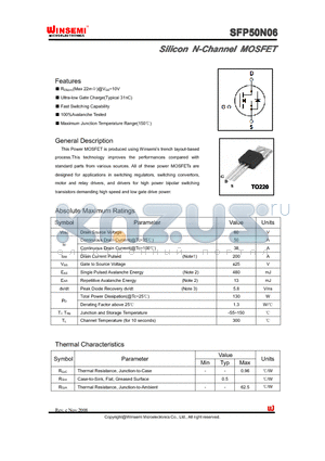 SFP50N06 datasheet - Silicon N-Channel MOSFET