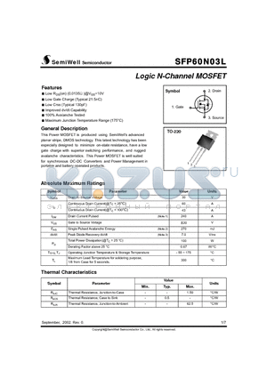 SFP60N03L datasheet - Logic N-Channel MOSFET