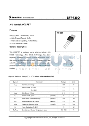 SFP730D datasheet - N-Channel MOSFET