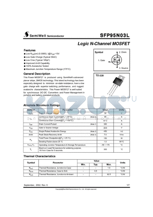SFP95N03L datasheet - Logic N-Channel MOSFET