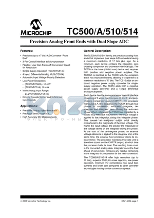 TC500ACOG datasheet - Precision Analog Front Ends with Dual Slope ADC