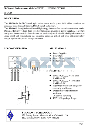 ST6006S datasheet - N Channel Enchancement Mode MOSFET