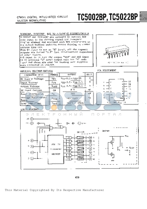 TC5022BP datasheet - C2MOS DIGITAL INTEGRATED CIRCUIT SILICON MONOLITHIC