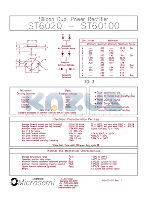 ST6060D datasheet - Silicon Dual Power Rectifier