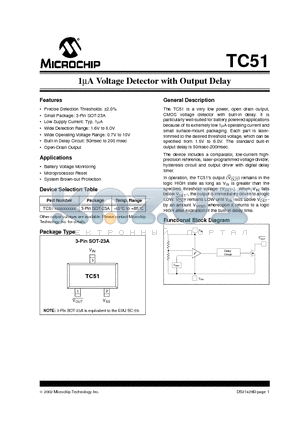 TC51 datasheet - 1lA Voltage Detector with Output Delay