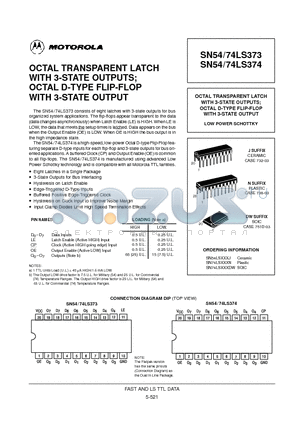 SN74LS374N datasheet - OCTAL TRANSPARENT LATCH WITH 3-STATE OUTPUTS; OCTAL D-TYPE FLIP-FLOP WITH 3-STATE OUTPUT