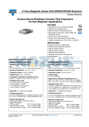 VJ0805A102JFRAR5Z datasheet - Surface Mount Multilayer Ceramic Chip Capacitors Prohibit Surface Arc-over in High Voltage Applications