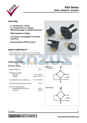 RXUM100G2 datasheet - Basic pressure sensors