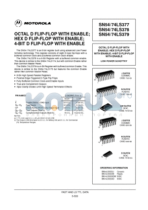 SN74LS377N datasheet - OCTAL D FLIP-FLOP WITH ENABLE; HEX D FLIP-FLOP WITH ENABLE; 4-BIT D FLIP-FLOP WITH ENABLE