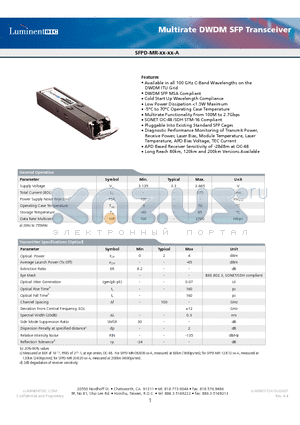 SFPD-MR-12-31-A datasheet - Multirate DWDM SFP Transceiver