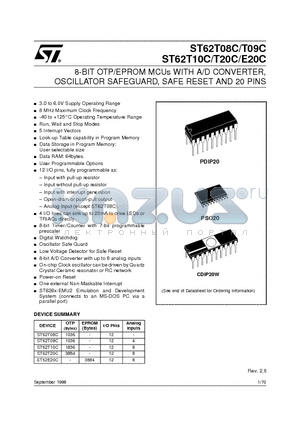 ST6208CM1 datasheet - 8-BIT OTP/EPROM MCUs WITH A/D CONVERTER, OSCILLATOR SAFEGUARD, SAFE RESET AND 20 PINS