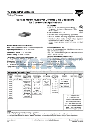 VJ0805A1R8CFAAT datasheet - Surface Mount Multilayer Ceramic Chip Capacitors for Commercial Applications