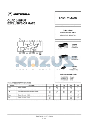 SN74LS386D datasheet - QUAD 2-INPUT EXCLUSIVE-OR GATE