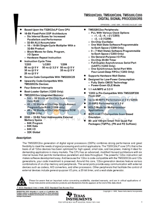 TMS320C203PZA datasheet - DIGITAL SIGNAL PROCESSORS