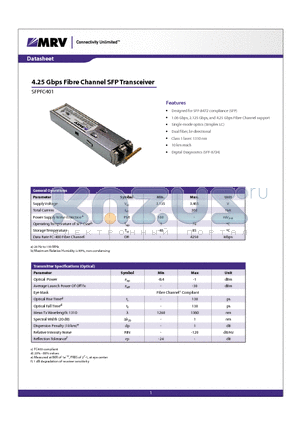 SFPFC401 datasheet - 4.25 Gbps Fibre Channel SFP Transceiver