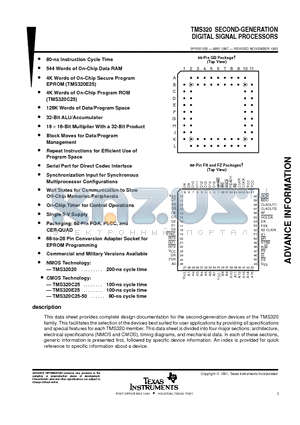 TMS320C25-50 datasheet - SECOND-GENERATION DIGITAL SIGNAL PROCESSORS
