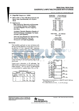 SN74LS399 datasheet - QUADRUPLE 2-INPUT MULTIPLEXERS WITH STORAGE