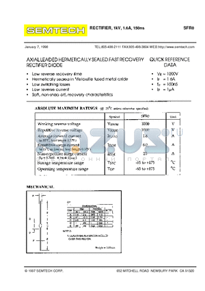 SFR0 datasheet - RECTIFIER, 1kV, 1.6A, 150ns