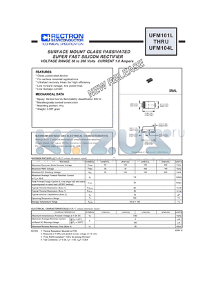 UFM103L datasheet - SURFACE MOUNT GLASS PASSIVATED SUPER FAST SILICON RECTIFIER VOLTAGE RANGE 50 to 200 Volts CURRENT 1.0 Ampere