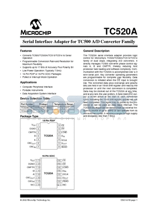 TC520 datasheet - Serial Interface Adapter for TC500 A/D Converter Family