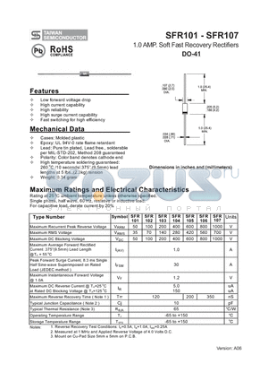 SFR104 datasheet - 1.0 AMP. Soft Fast Recovery Rectifiers