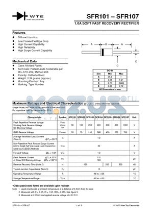 SFR105 datasheet - 1.0A SOFT FAST RECOVERY RECTIFIER