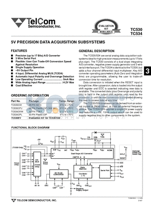 TC530CPJ datasheet - 5V PRECISION DATA ACQUISITION SUBSYSTEMS