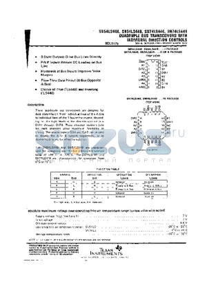 SN74LS449N datasheet - QUADRUPLE BUS TRANSCEIVERS WITH INDIVIDUAL DIRECTION CONTROLS