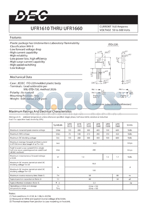 UFR1660 datasheet - CURRENT 16.0 AMPERES VOLTAGE 50 TO 600 VOLTS