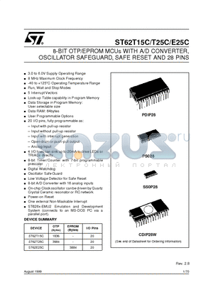 ST6225CM1 datasheet - 8-BIT OTP/EPROM MCUs WITH A/D CONVERTER, OSCILLATOR SAFEGUARD, SAFE RESET AND 28 PINS