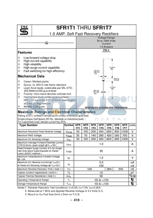 SFR1T3 datasheet - 1.0 AMP. Soft Fast Recovery Rectifiers