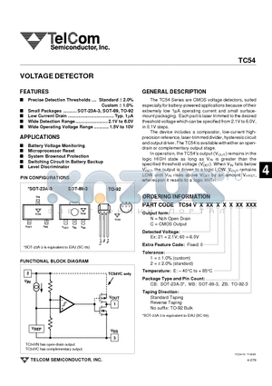 TC54VC2101EZB datasheet - VOLTAGE DETECTOR