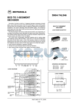 SN74LS48N datasheet - BCD TO 7-SEGMENT DECODER