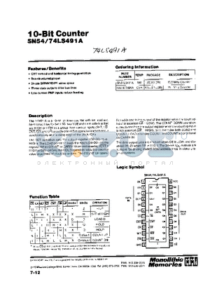 SN74LS491A datasheet - 10-Bit Counter SN54/74LS491A