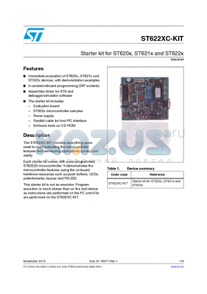 ST622XC-KIT datasheet - Starter kit for ST620x, ST621x and ST622x